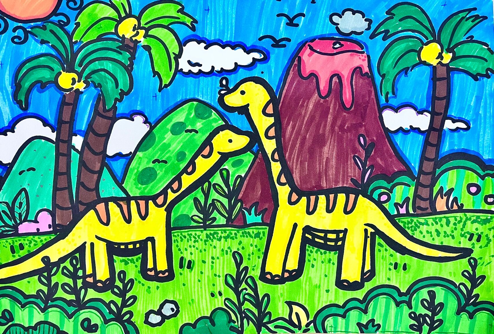 三年级上册美术《恐龙世界》学生作品 了解恐龙的分类以及不同的特点