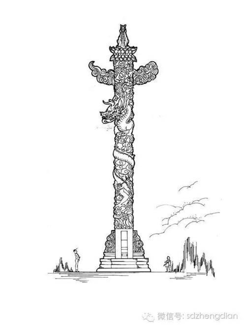 华表柱手绘简笔画带色