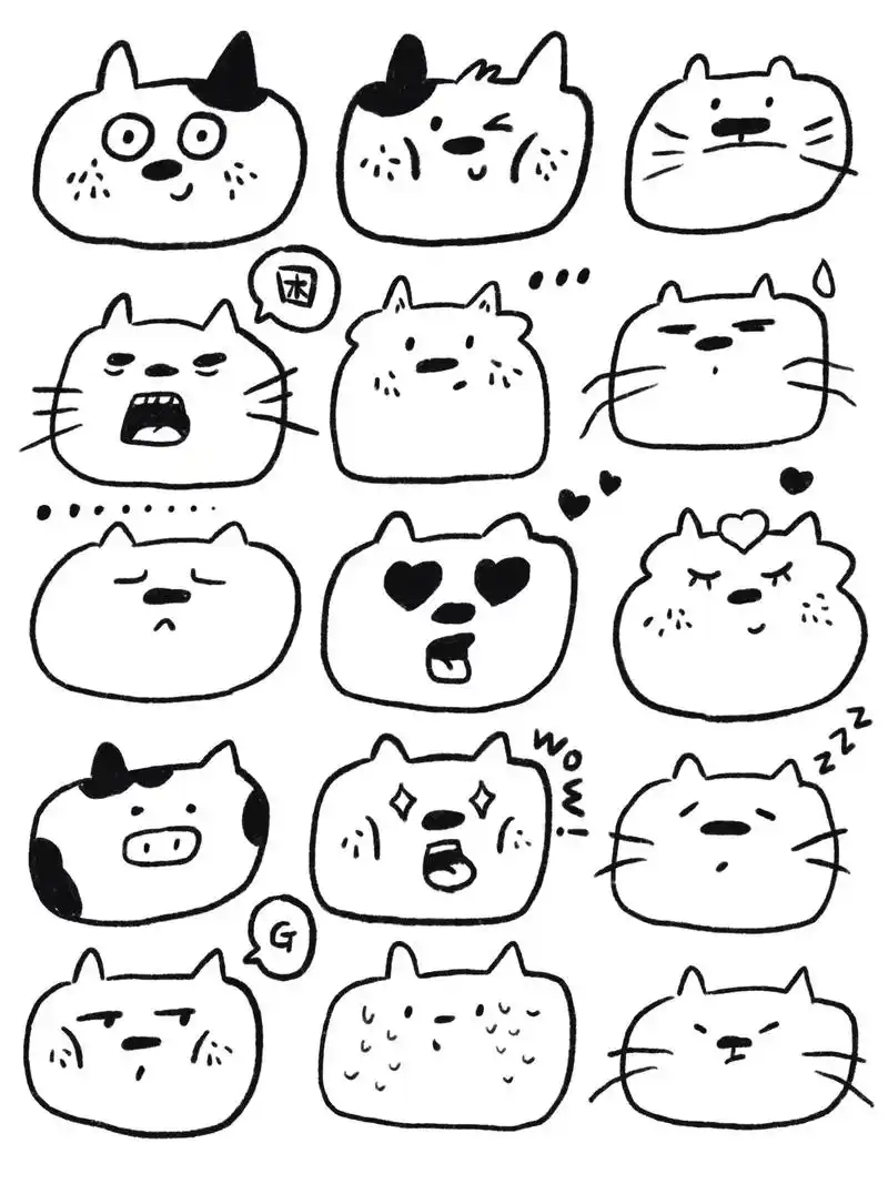 第10集|ins风简笔画93|猫猫表情包.可爱的猫猫表情包, - 抖音