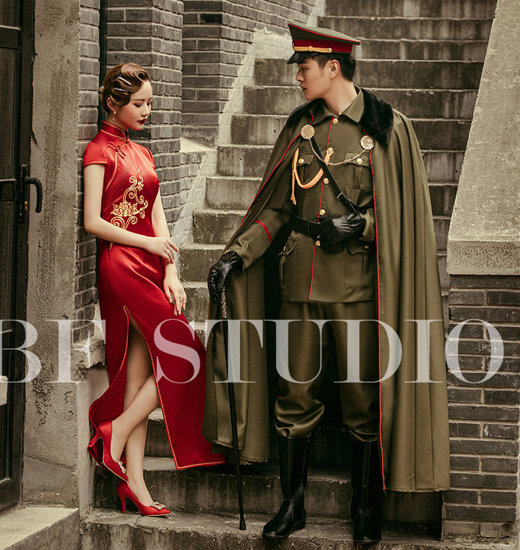 影楼主题服饰复古民国军阀太太旗袍军装情侣写真婚纱拍照摄影服装