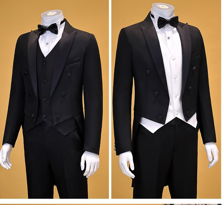 sirouaogo品牌燕尾服套装男士礼服伴郎装男主持人司仪服装演出服黑