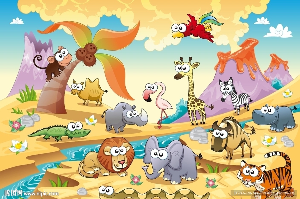 卡通可爱动物世界插画