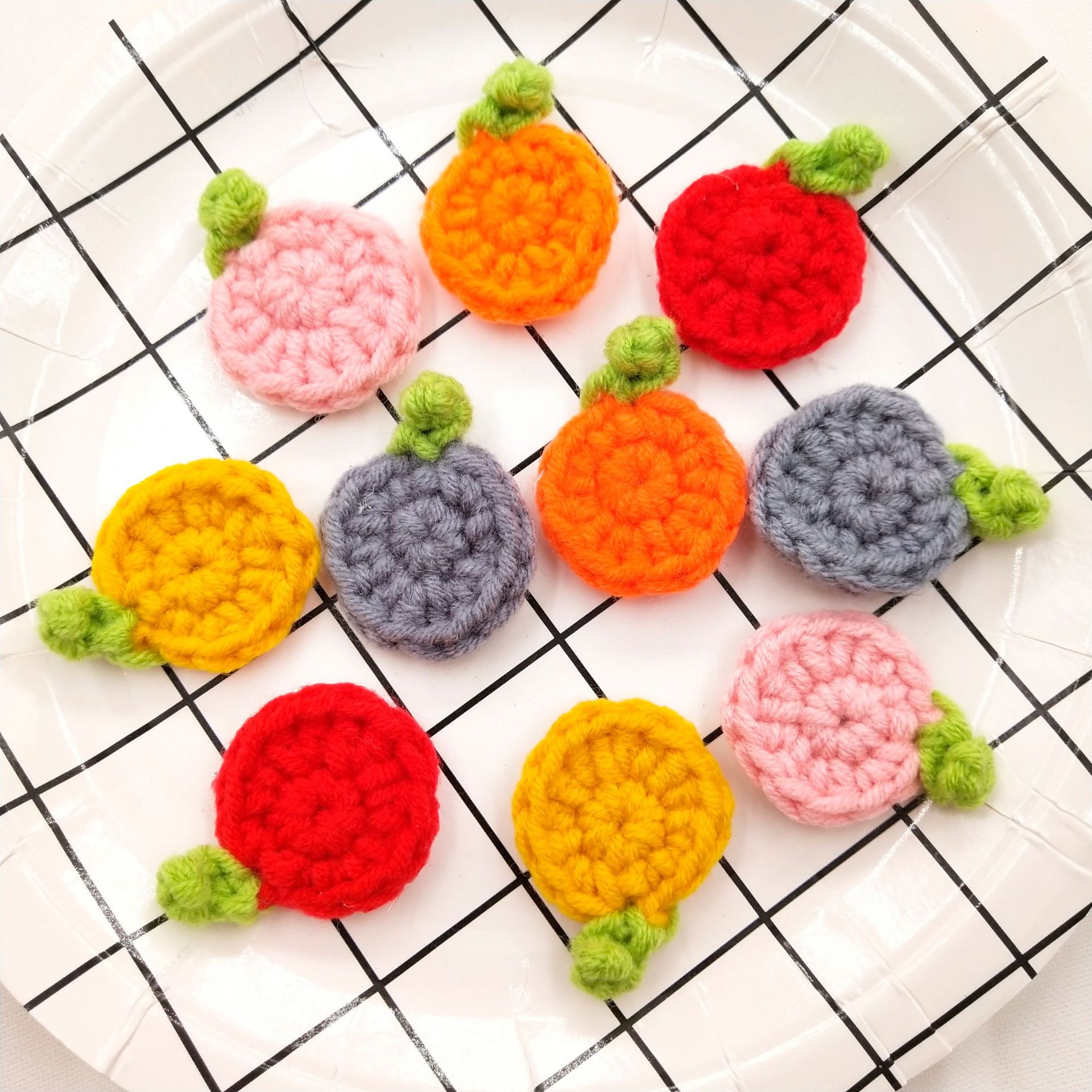diy手工饰品配件毛线编织水果小花朵发卡发饰针织毛线配饰材料