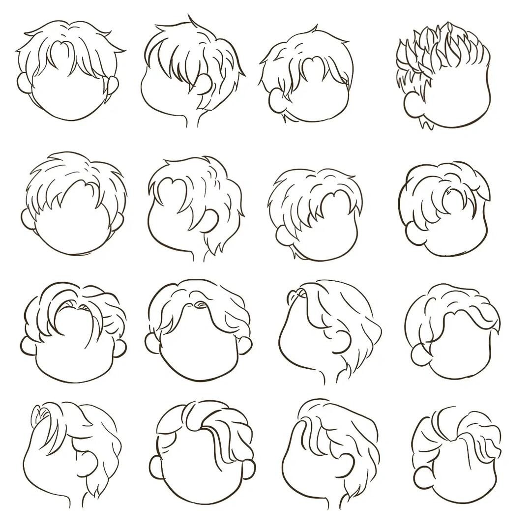 男生q版发型练习临摹插画简笔画打卡02