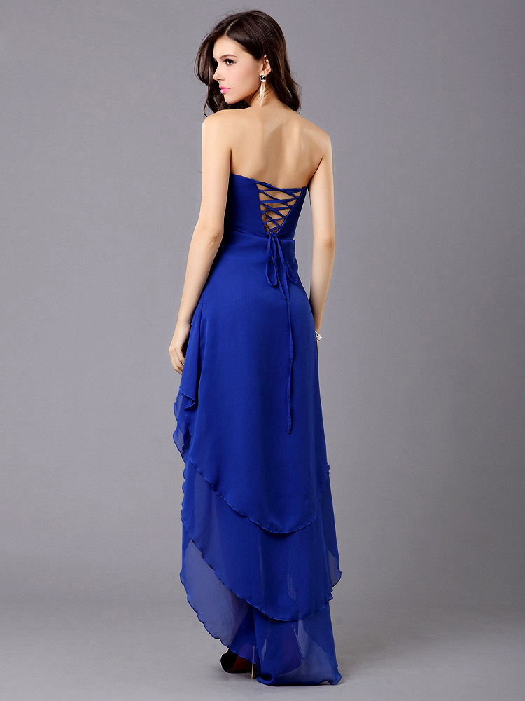 深蓝色前短后长款礼服 可定做】价格,厂家,图片,婚纱,礼服,真爱有诚