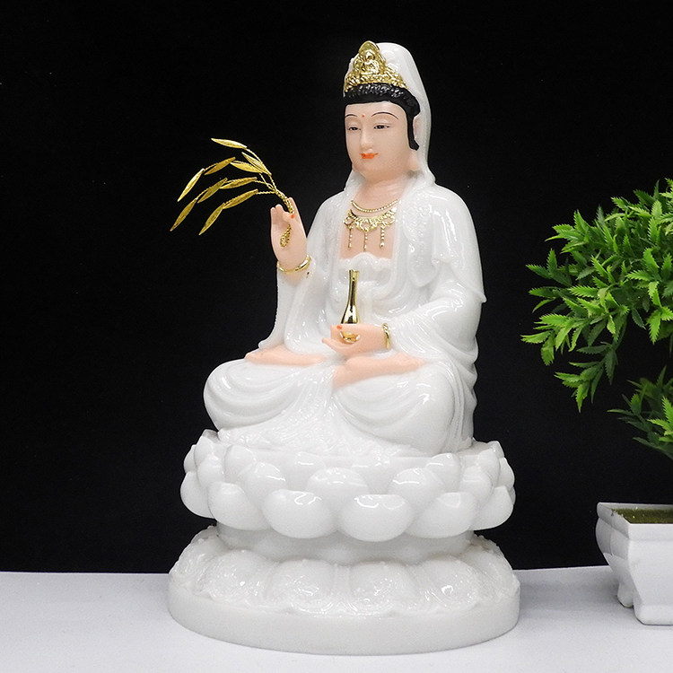 玉观音佛像汉白汉白玉菩萨白玉居家供奉摆件