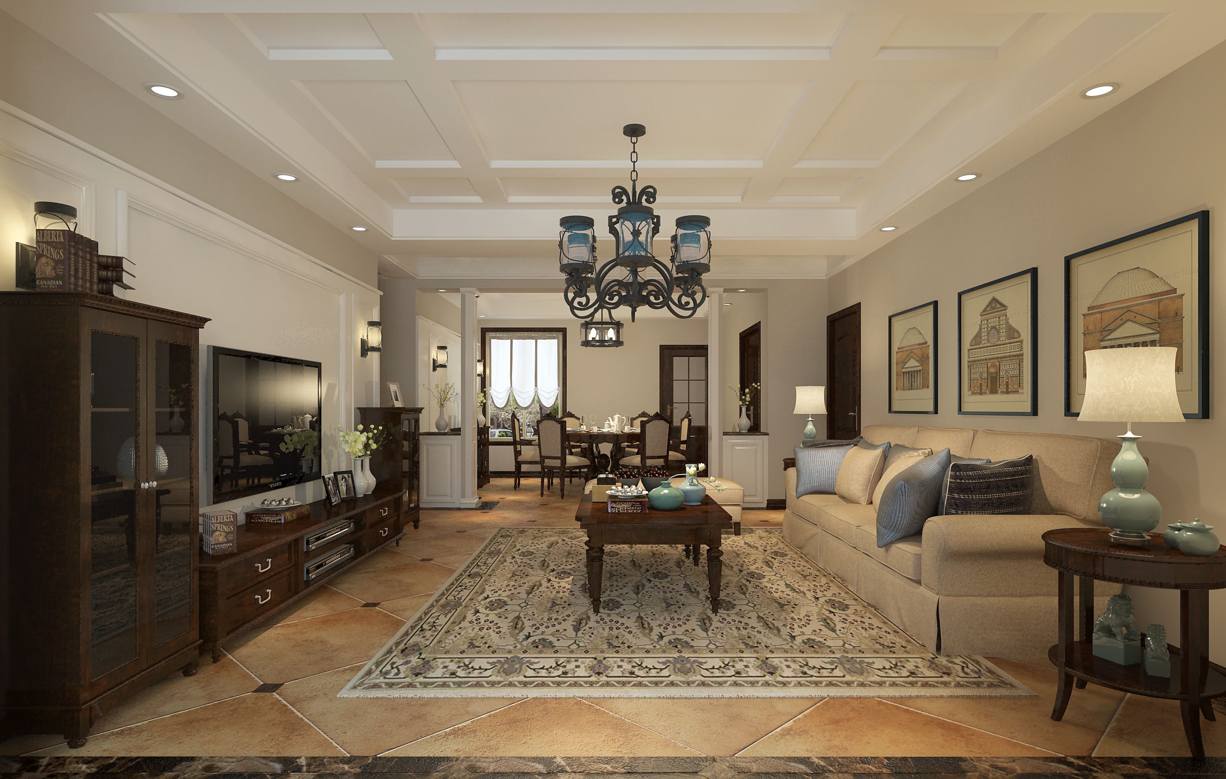 美式风格四室两厅两卫装修设计效果图 家装案例