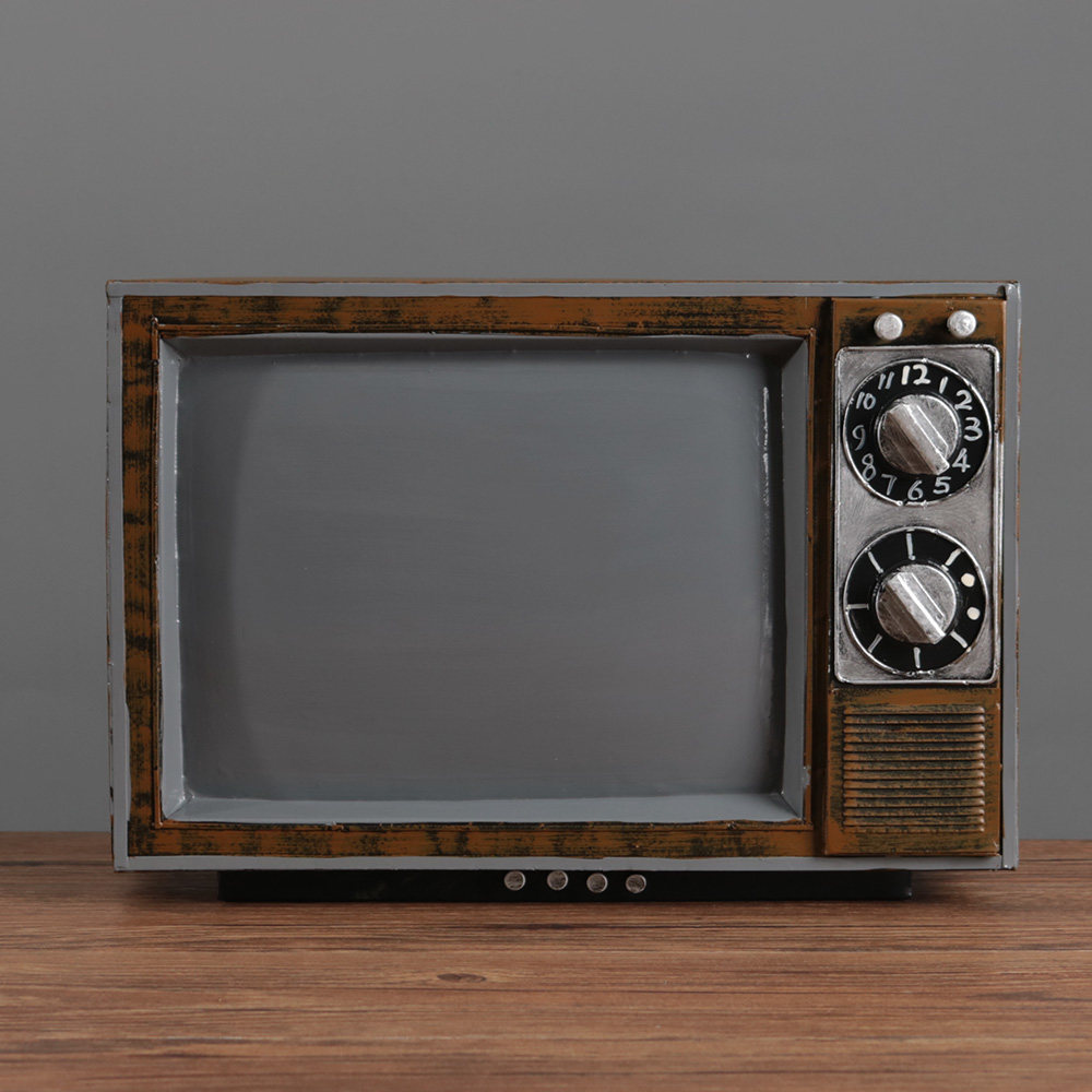80年代物件摆件复古怀旧黑白电视机模型酒吧咖啡厅橱窗摆件