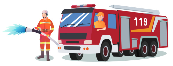 救火车灭火119 卡通矢量素材