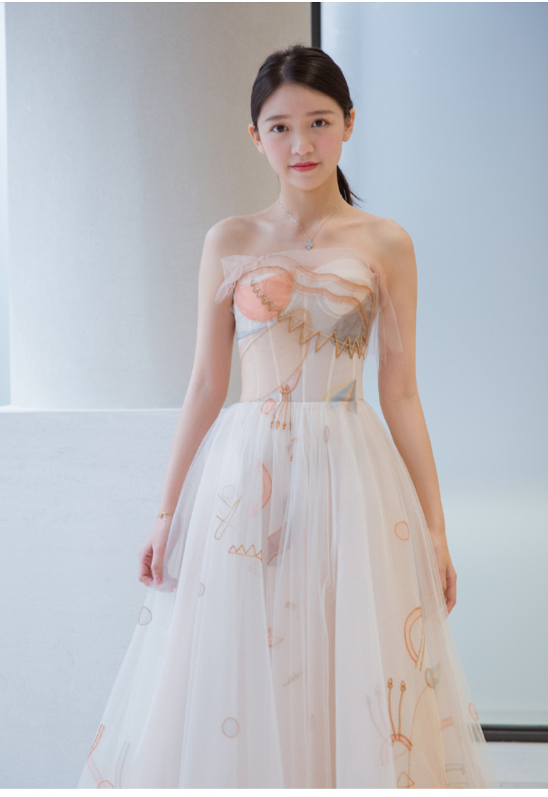 明星同款抹胸晚礼服女 2018新款年会晚宴优雅性感生日礼服中长款