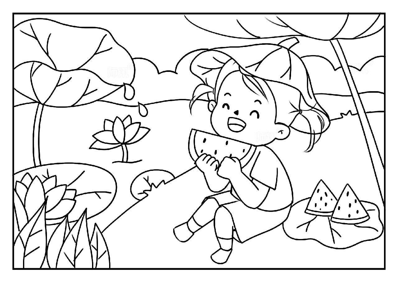 夏日简笔画|线稿图 夏日简笔画|线稿图 93打印