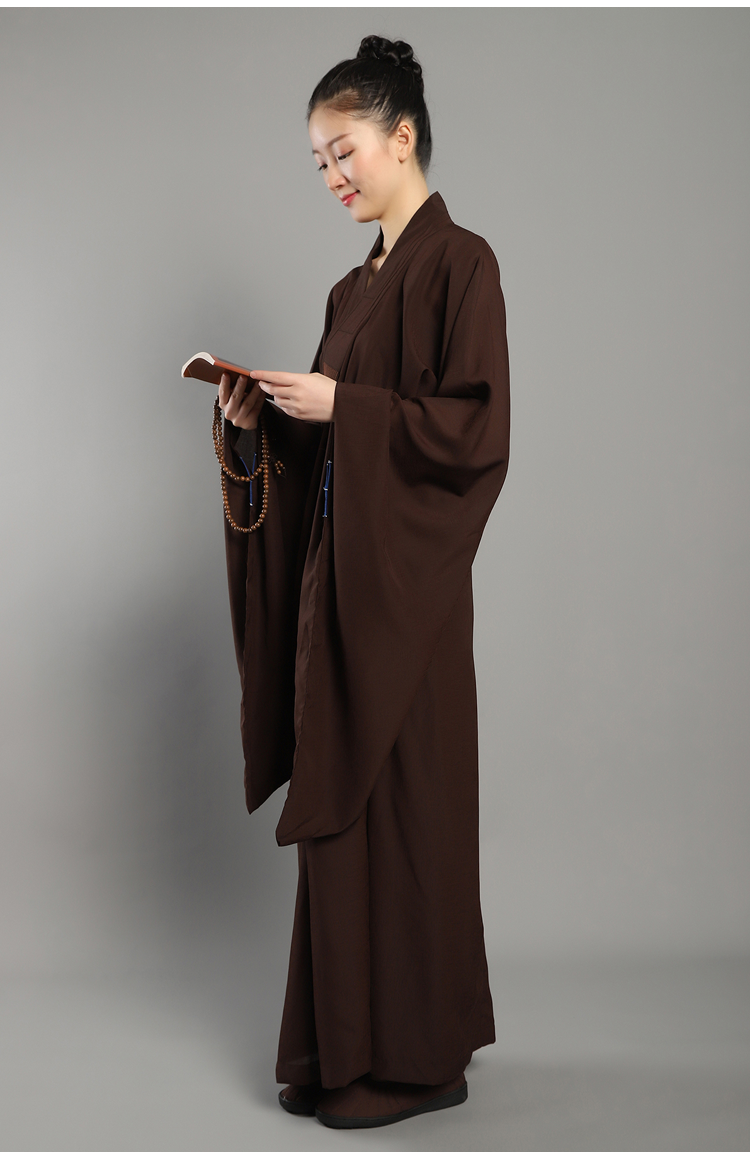 佛教佛堂法会高档台湾麻纱僧服海青居士服女男款咖啡黑色僧衣海清高档