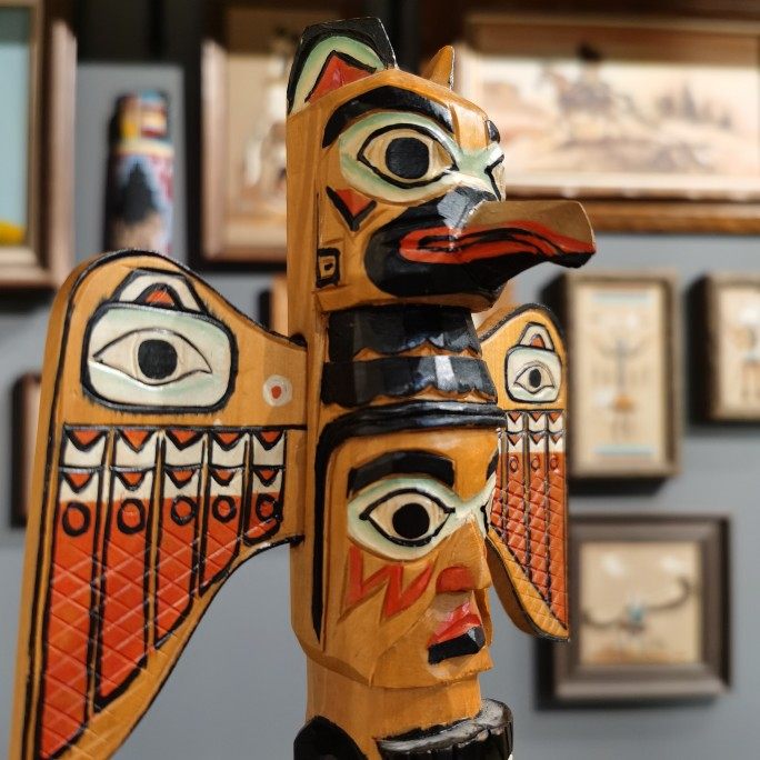 北美美国阿拉斯加印第安原住民立体雷鸟图腾收藏实木木雕