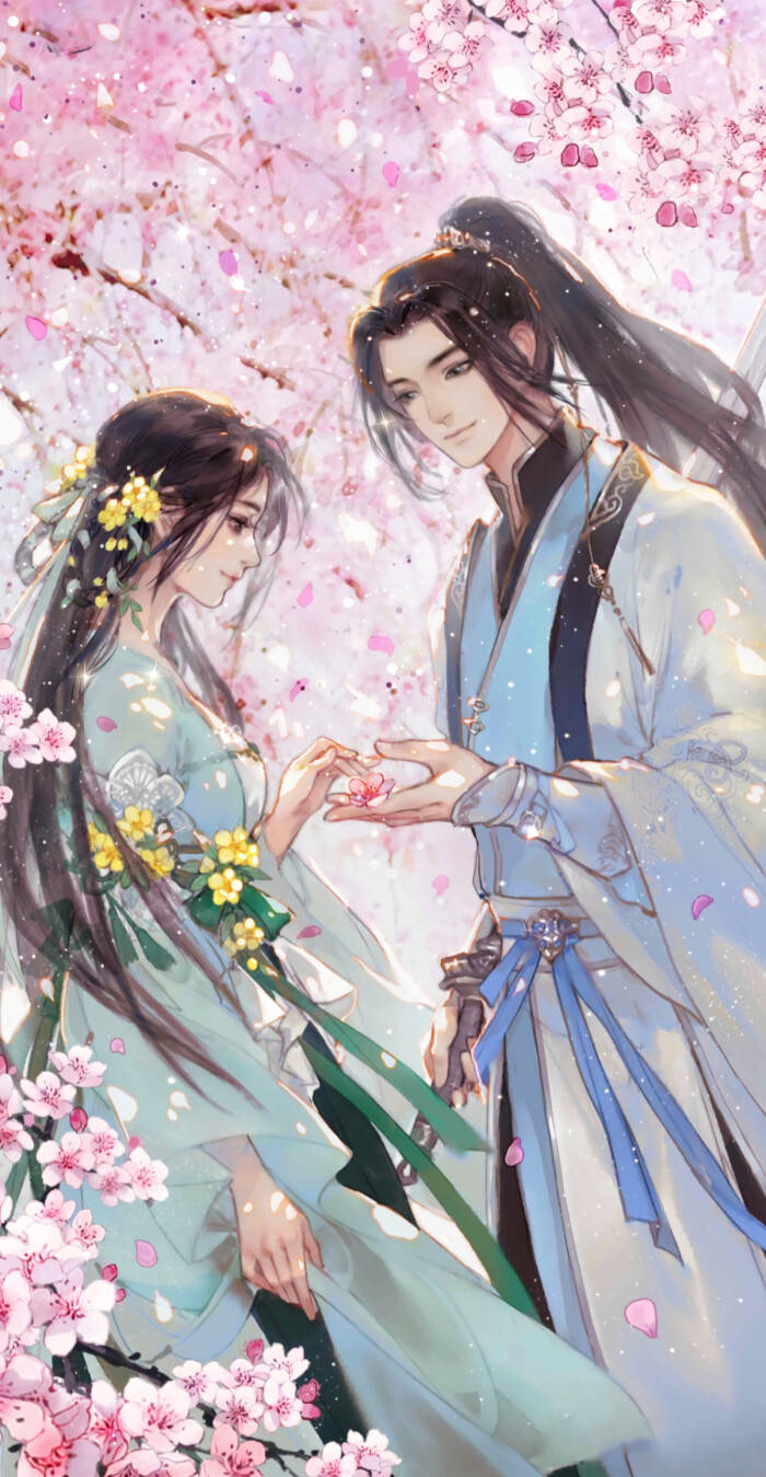 温馨的古风情侣插画,人生几何求,一生一世一双人