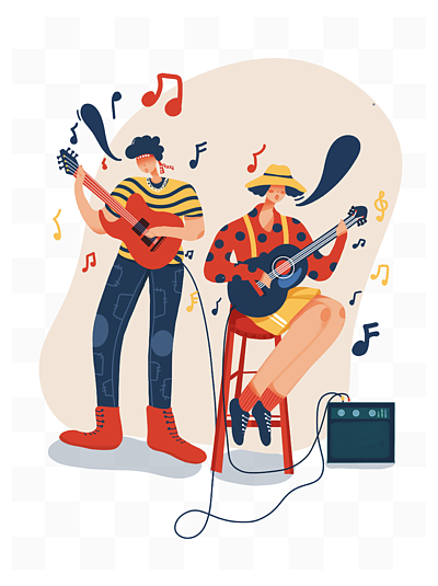 532180扁平风弹吉他音乐人物乐队音乐节插画53233484夏至水果人物元素