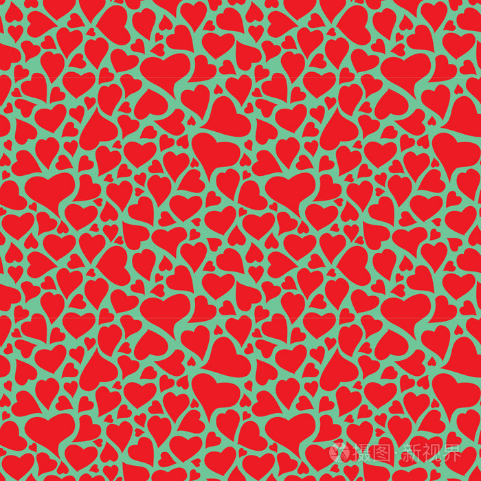 红色和绿色的彩色的心模式的对比