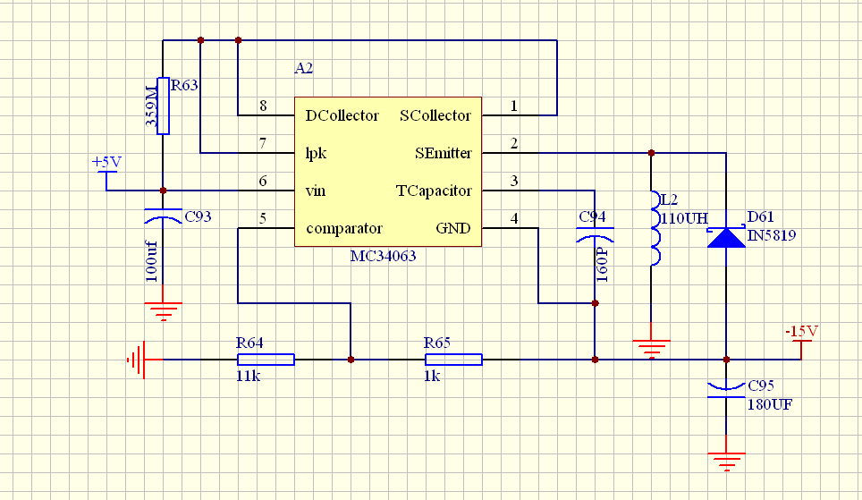 按照下图设计的mc34063反转电路,但是输出只有-6v,达不到要求的-15v是