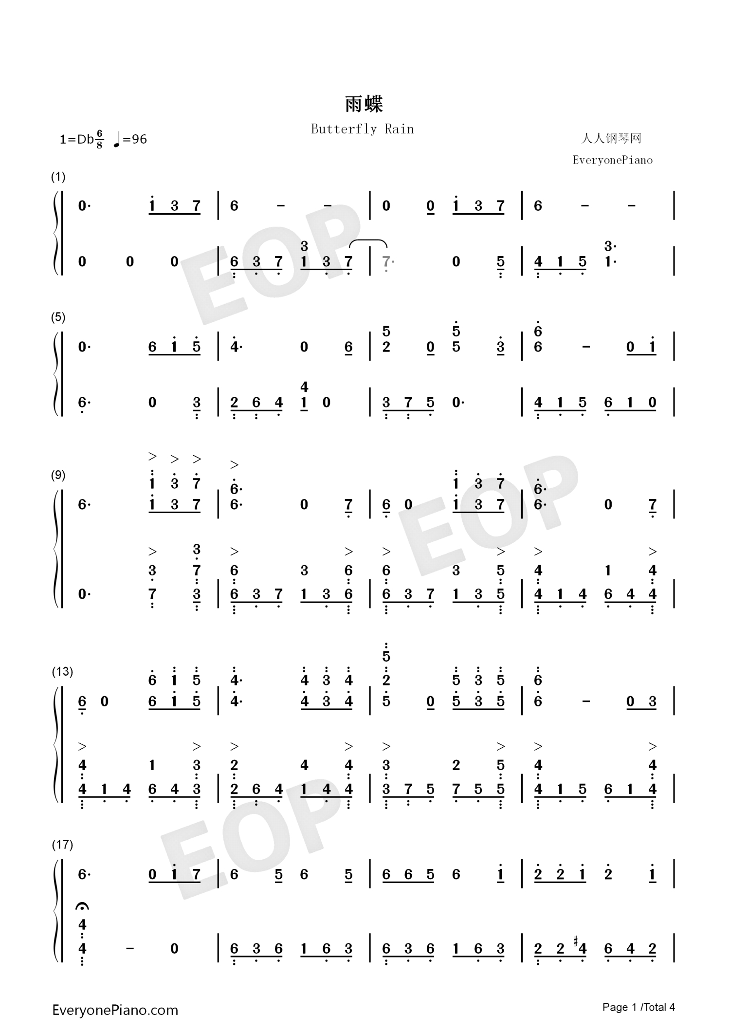 0.00元雨蝶曲谱雨蝶钢琴谱.