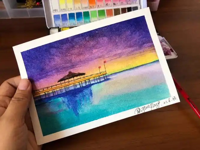 临摹的是b站里面的:漫舞水彩这次的算是我画风景这几副画比较难一点点