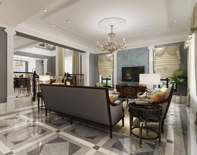 560㎡美式新古典装修风格,会客厅装修好看大方