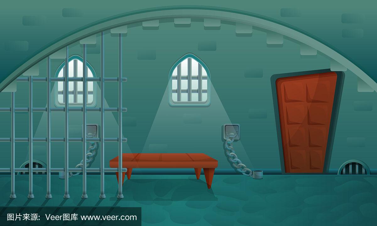 卡通监狱城堡的石头地下室,矢量插图