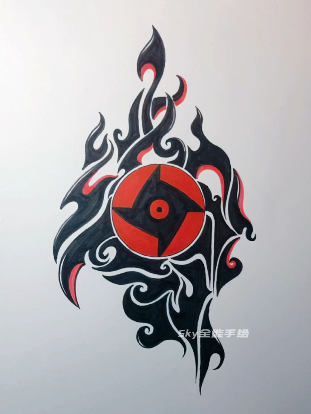 简笔画#手绘宇智波止水别天神写轮眼绘画过程技巧