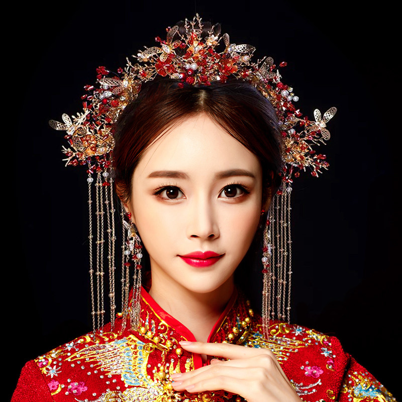 中式新娘头饰2021新款宫廷凤冠霞帔古装秀禾服发饰套装结婚配饰