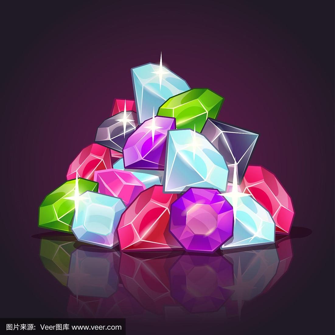 宝石,绘画插图,堆,卡通,翡翠绿宝石