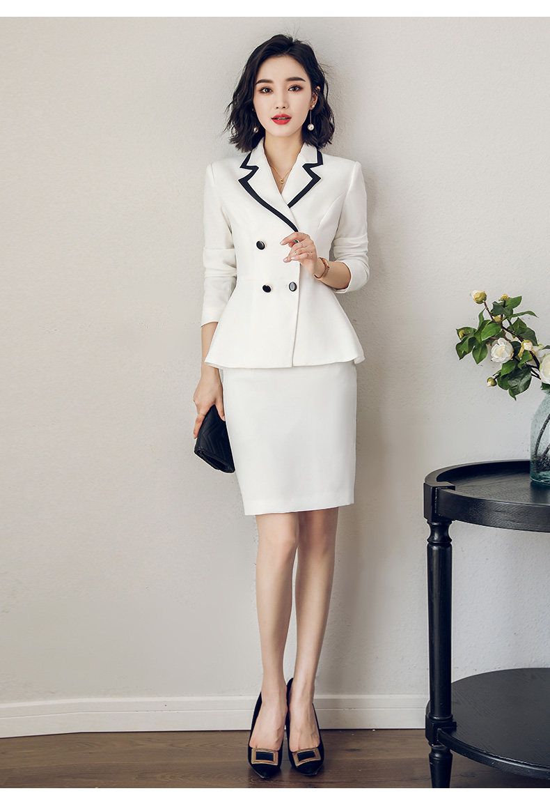 艾尚臣时尚白色气质ol小香风复古双排扣西装套裙女士职业装春秋款