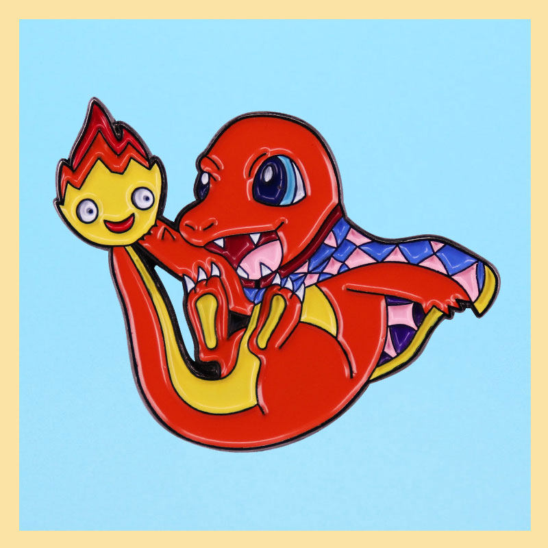 可爱的红色喷火龙卡通胸针动漫小动物徽章个性文艺背包配饰小别针