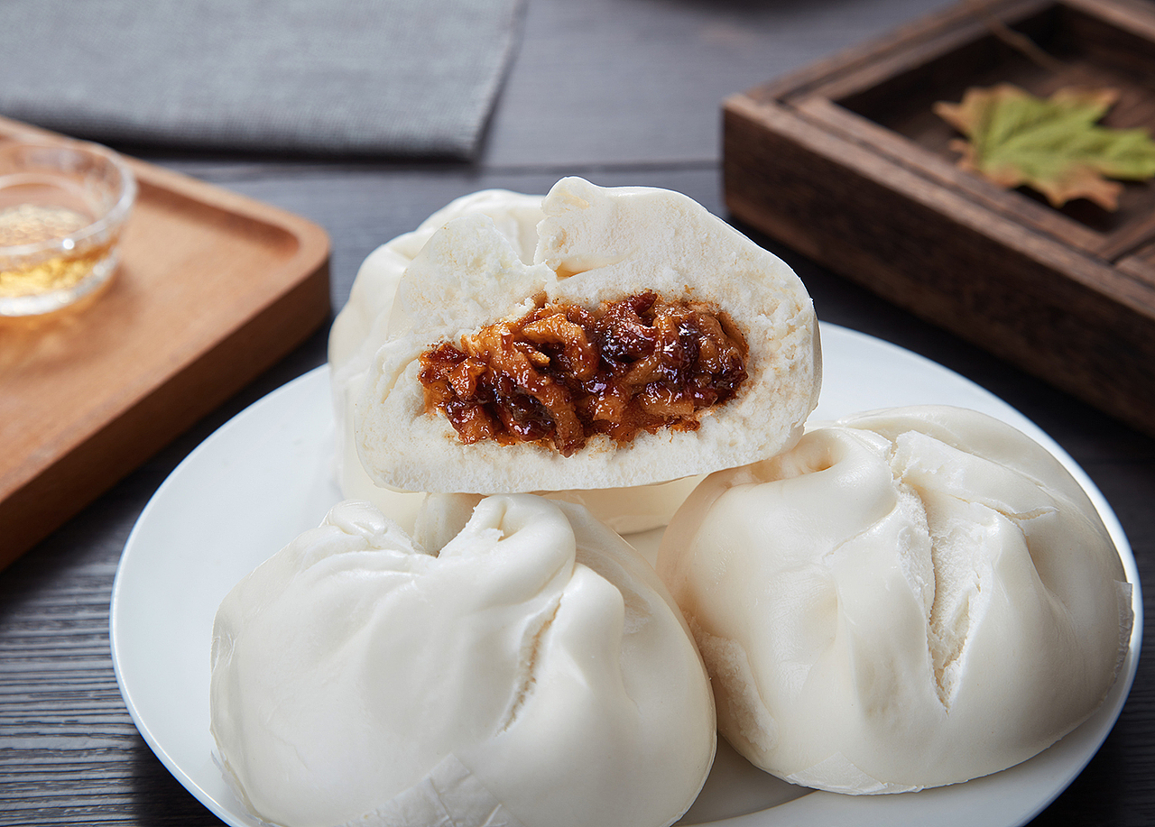 港式叉烧包广式早茶点心早餐速冻食品拍摄影拓文化