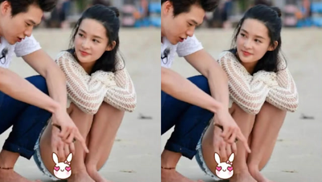 李沁穿短裤在海边玩沙,不顾形象蹲姿引热议,节目组赶紧打码救场
