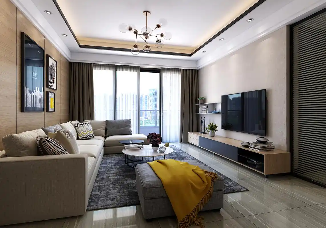 110㎡现代简约三居之客厅装潢布置效果图_装修图片-保障网装修效果图