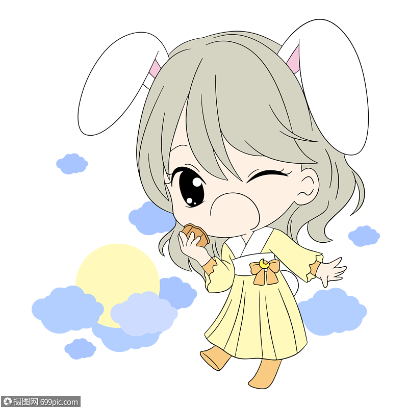 中秋节素材吃月饼的小兔子团聚兔子拟人