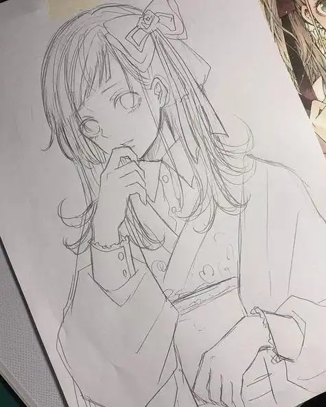 动漫素材插画绘画线稿手绘女生男生长发短发转载人物黑白动漫素材插画