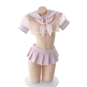 透明网纱蝴蝶结水手服睡衣套装日系少女学生睡裙jk短袖上衣