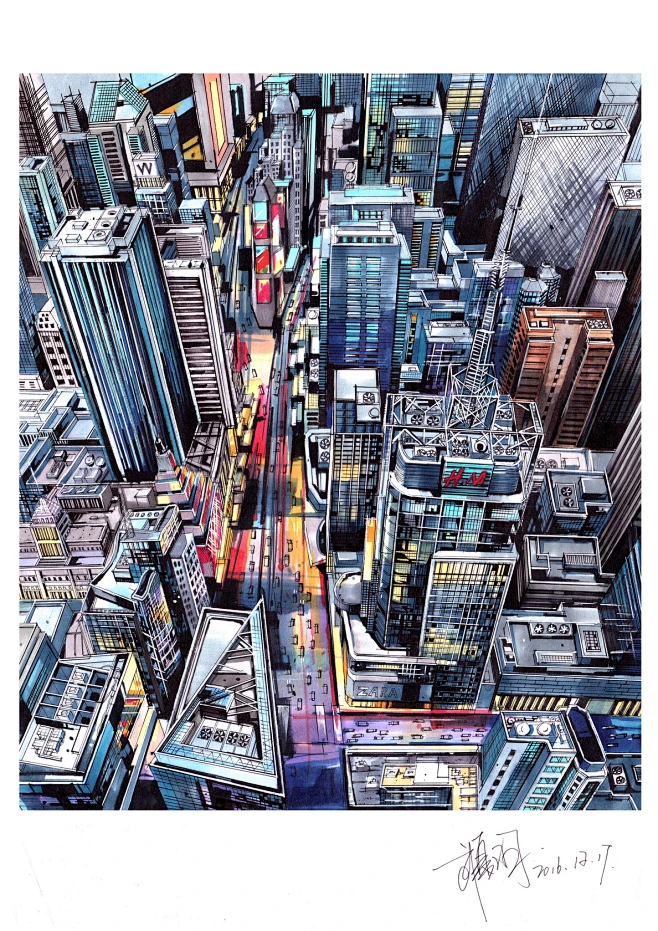 卓越手绘-武夏羽老师作品 城市夜景