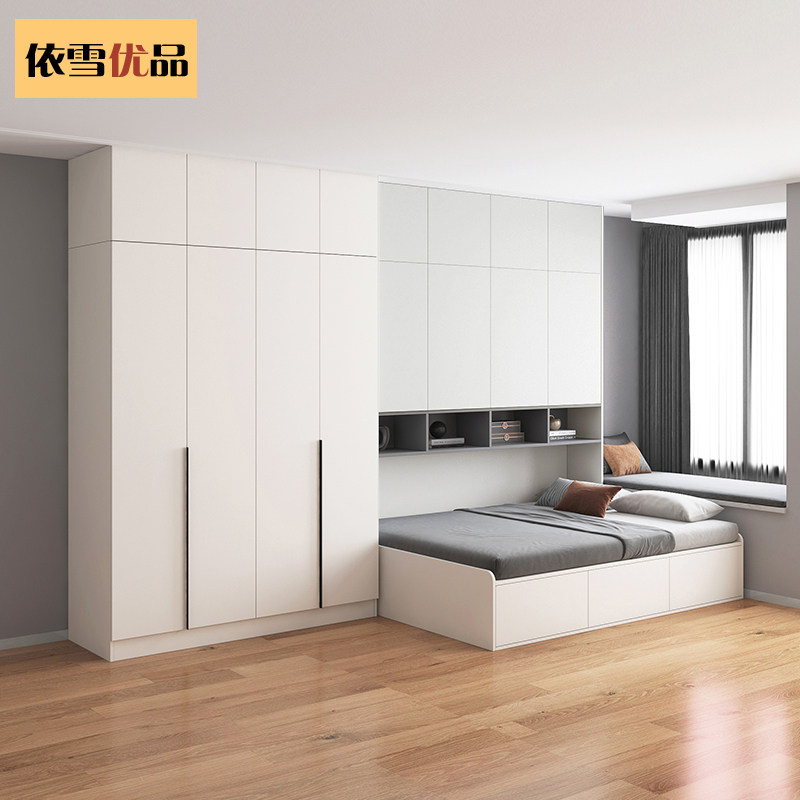 现代简约榻榻米大衣衣柜组合卧室飘窗柜地台双人床实木板式床