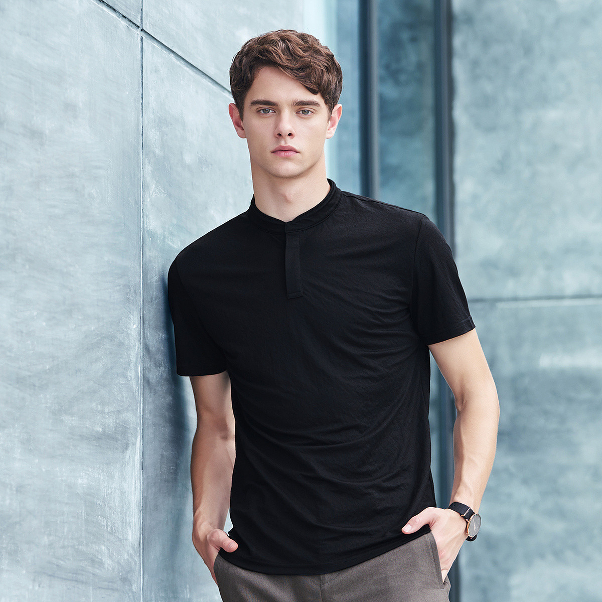 柒牌2019年夏装新品中国风立领潮流龙图腾刺绣男士短袖t恤