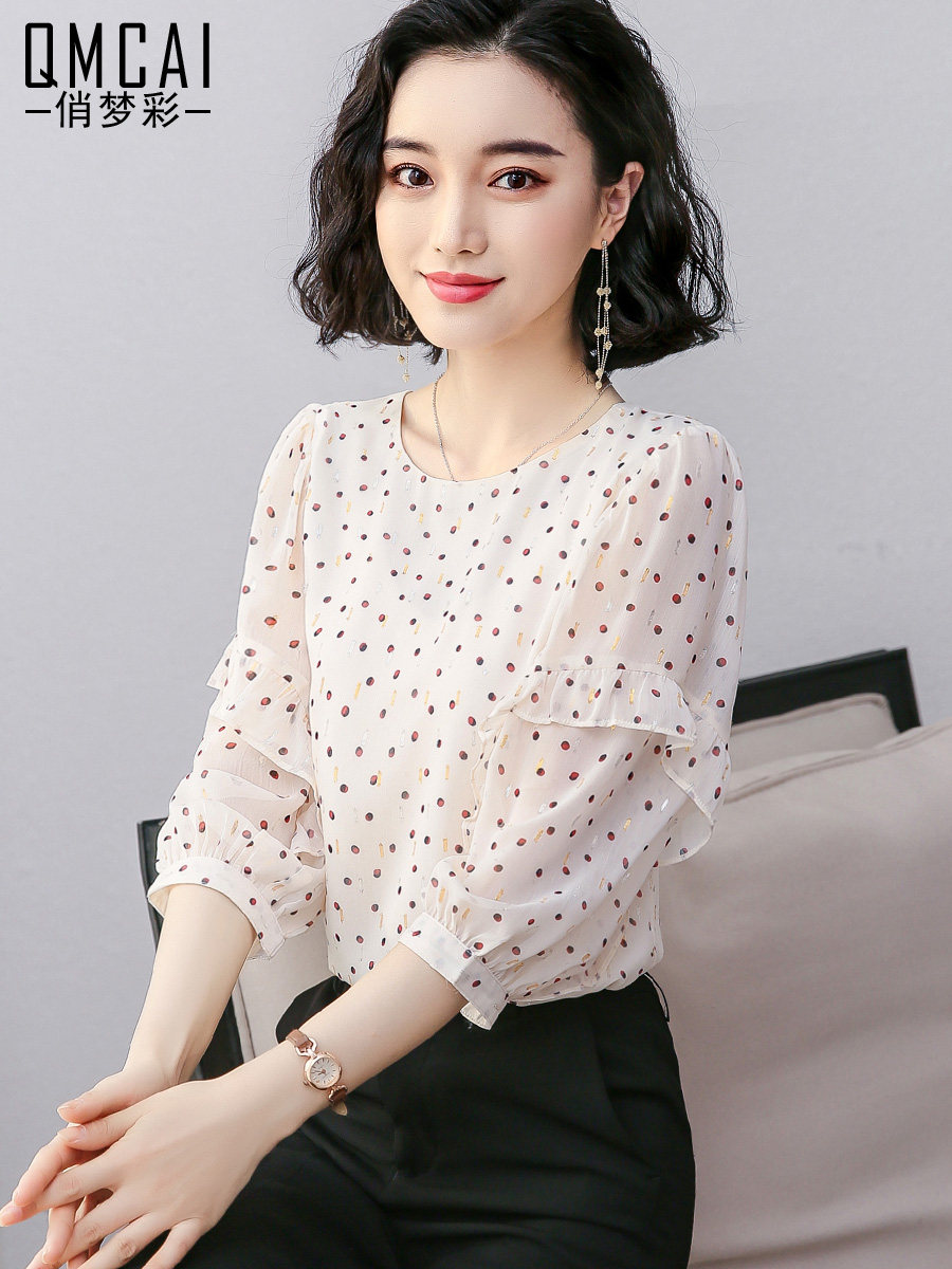 灯笼袖雪纺衬衫女装夏装2020新款优雅气质宽松上衣服半袖女士衬衣