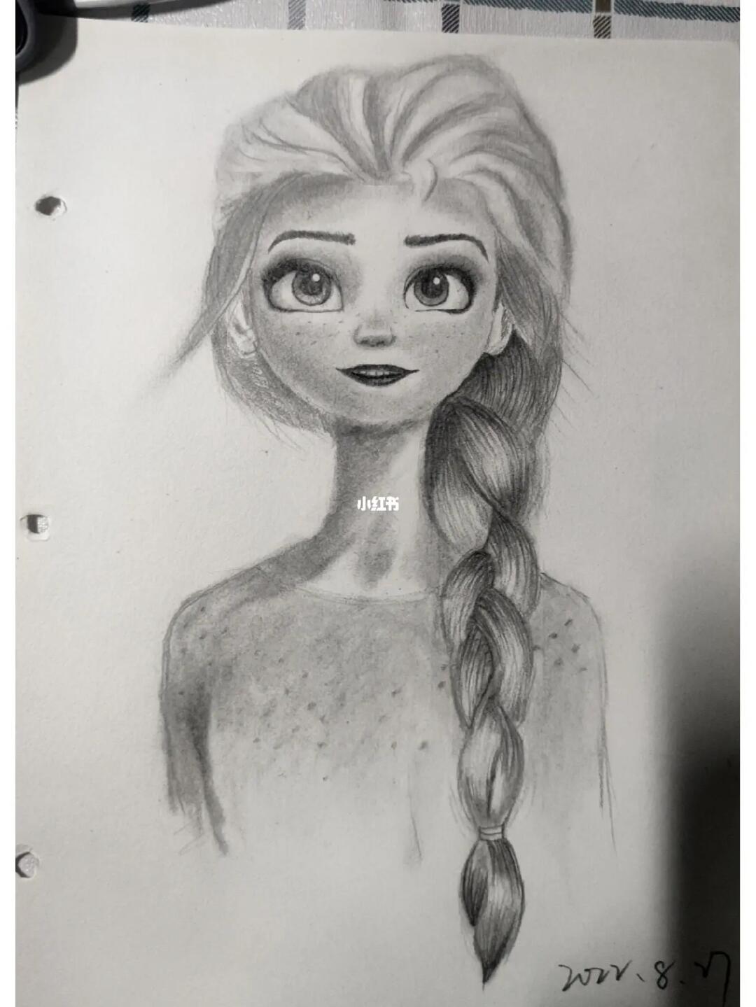 好奇博主是怎么把头发画的根根分明#素描  ##临摹  #艾莎公主  #绘画