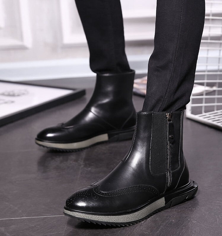 厂家直销英伦马丁靴**男士中筒靴休闲保暖鞋侧拉链布洛克男鞋.