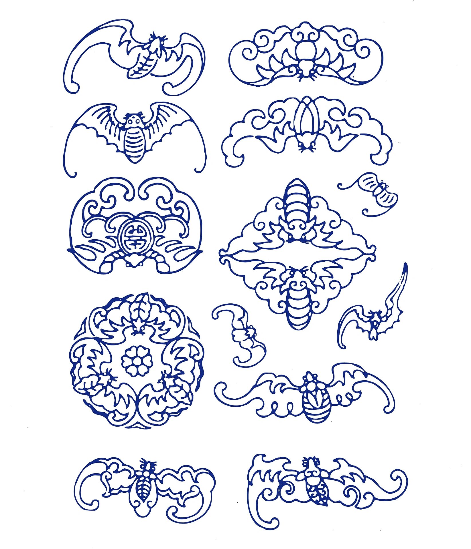 传统纹样图案-蝙蝠纹(六) "蝠"与"福"同音,在中国传统装饰艺术中,蝙蝠