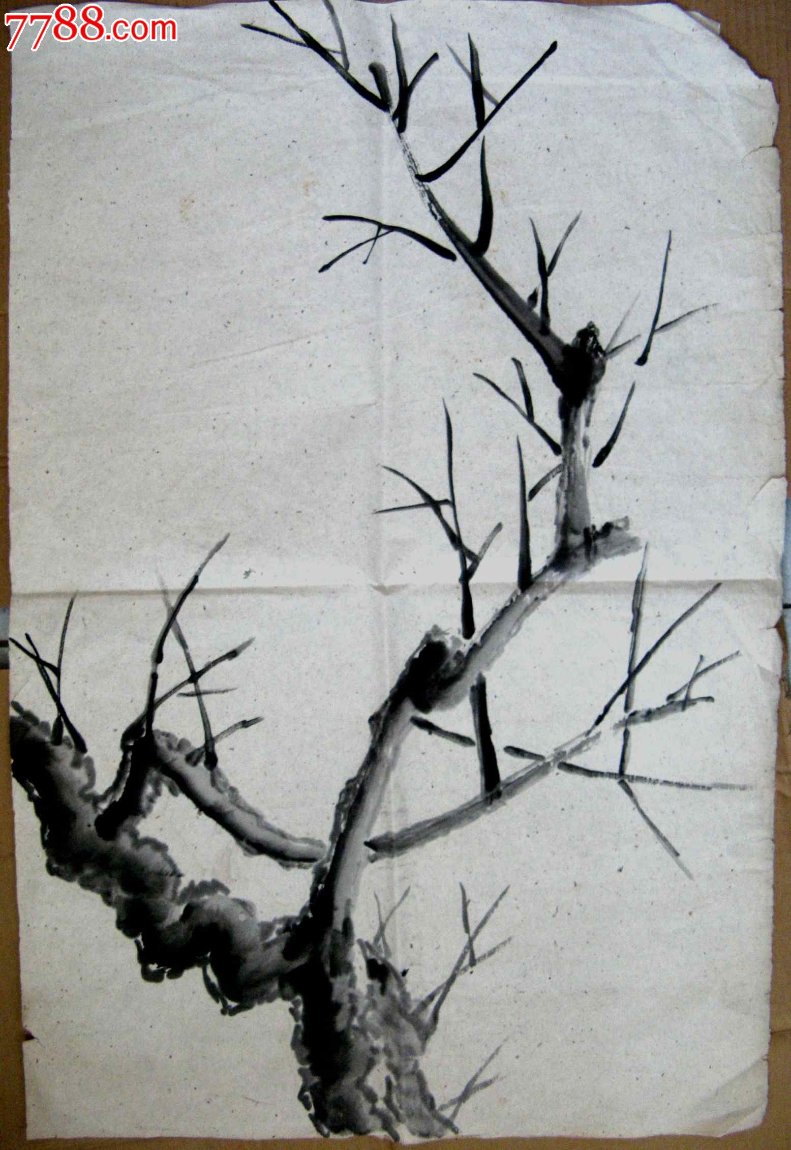 四尺开三无款水墨写意林木画老树枯枝图
