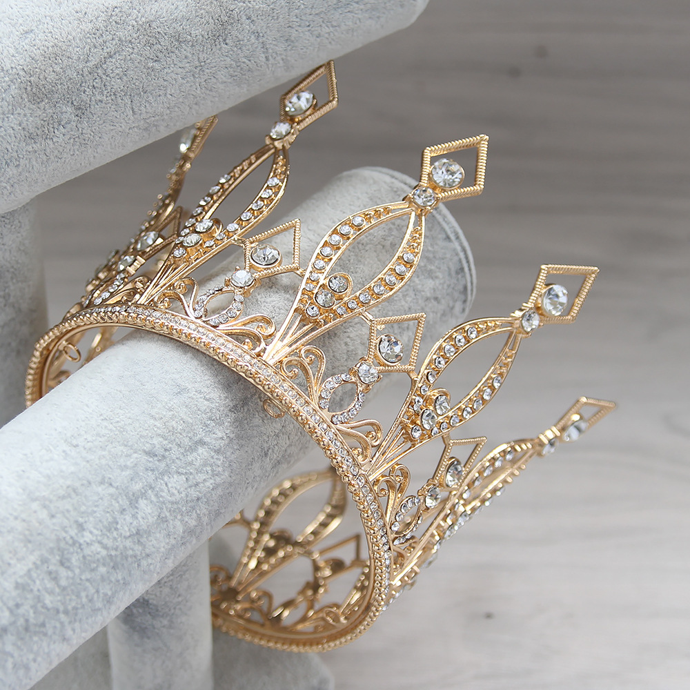欧美新娘整圆皇冠头饰合金镶钻立体女王冠凤冠跨境头冠发饰品厂家