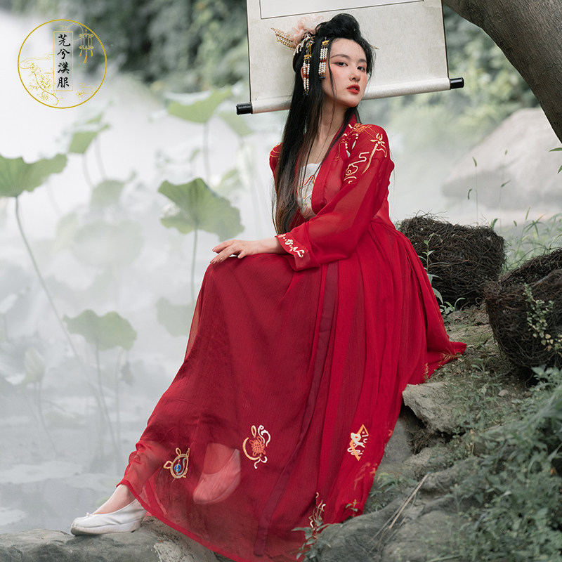 芫兮春夏古装民族姐妹闺蜜红蓝汉服裙襦腰衫汉服