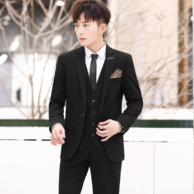 搭配直筒裤 韩版修身帅气商务休闲西装青年职业正装结婚新郎伴郎礼服