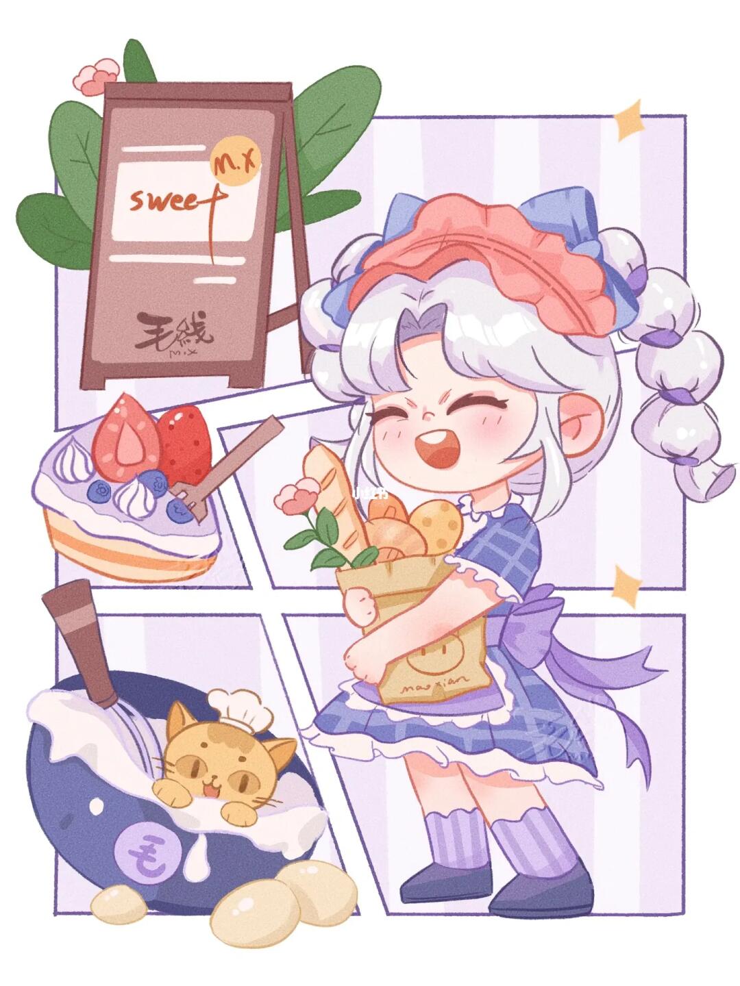分镜插画烘焙工坊甜品少女