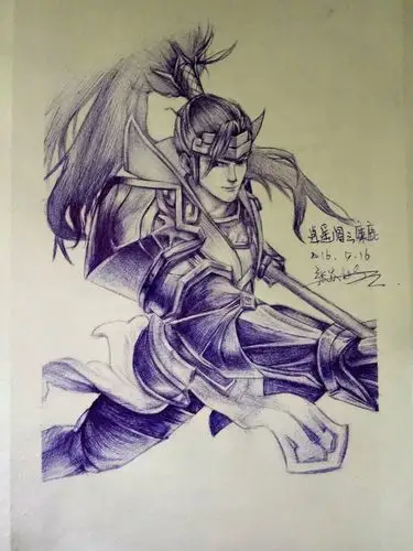插画,王者荣耀,手绘,韩信,圆珠笔王者荣耀 韩信