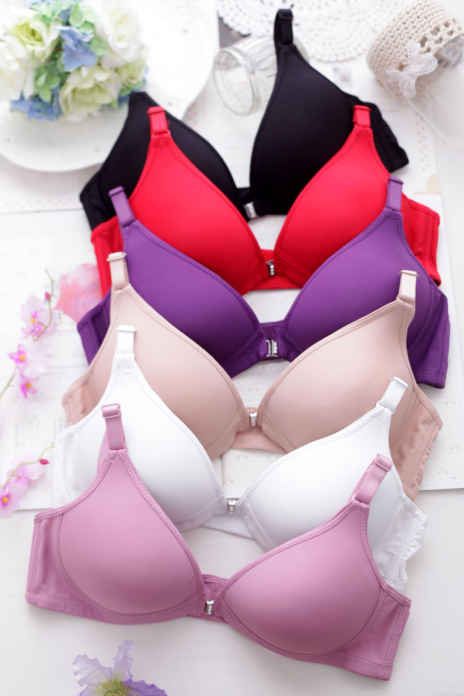 夏季性感前扣胸罩无钢圈内衣舒适光面无痕运动型超聚拢前开扣文胸